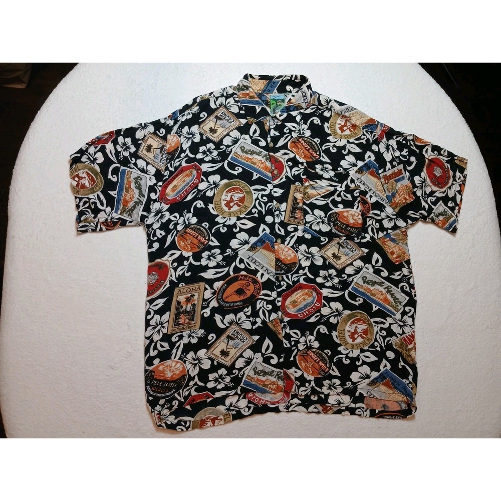 Everest Collection Hawaiian Shirt Vintage Hotel Luggage Tags Men's Size Large